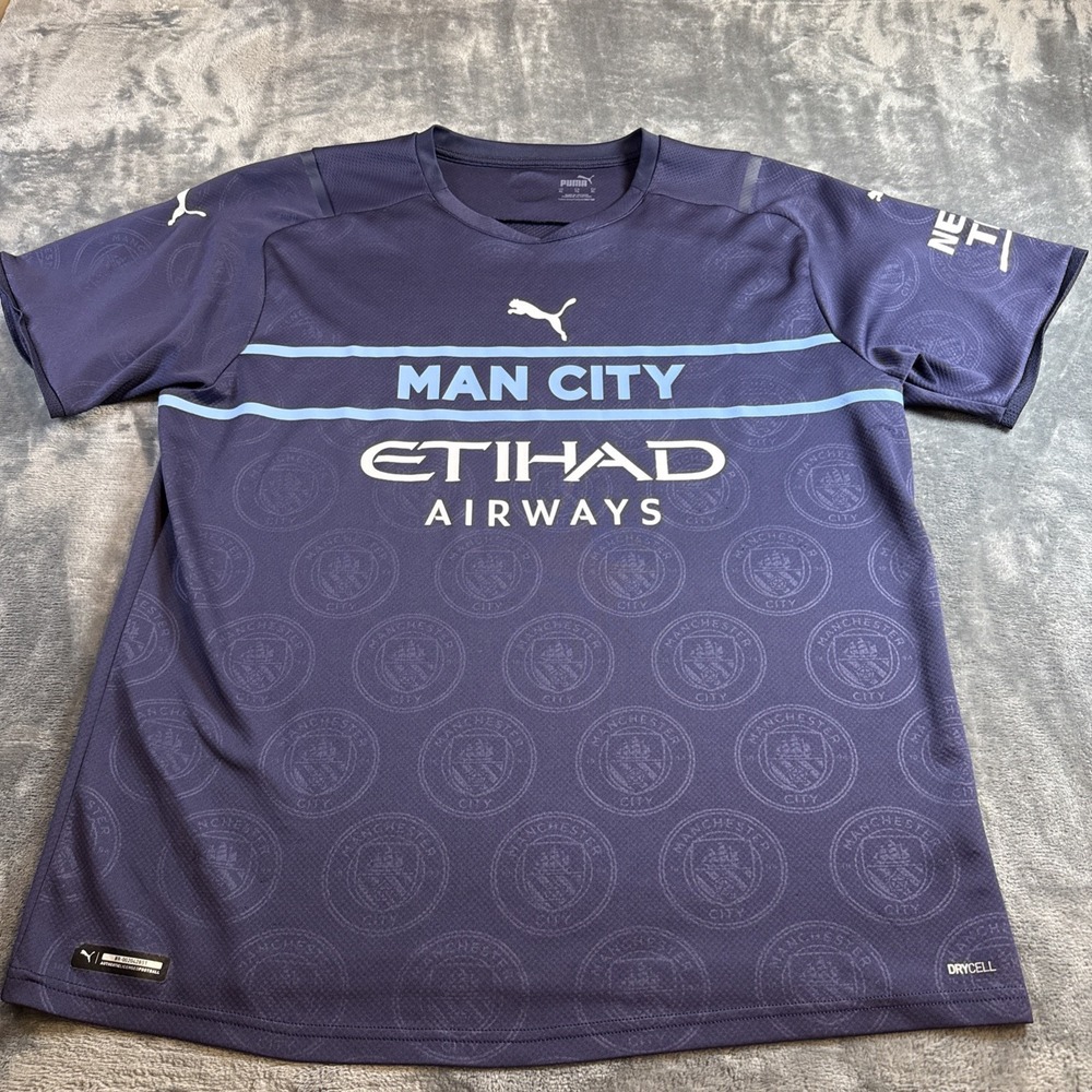 Puma Manchester City Mens Etihad Airways Jersey XL Navy Blue Third Kit